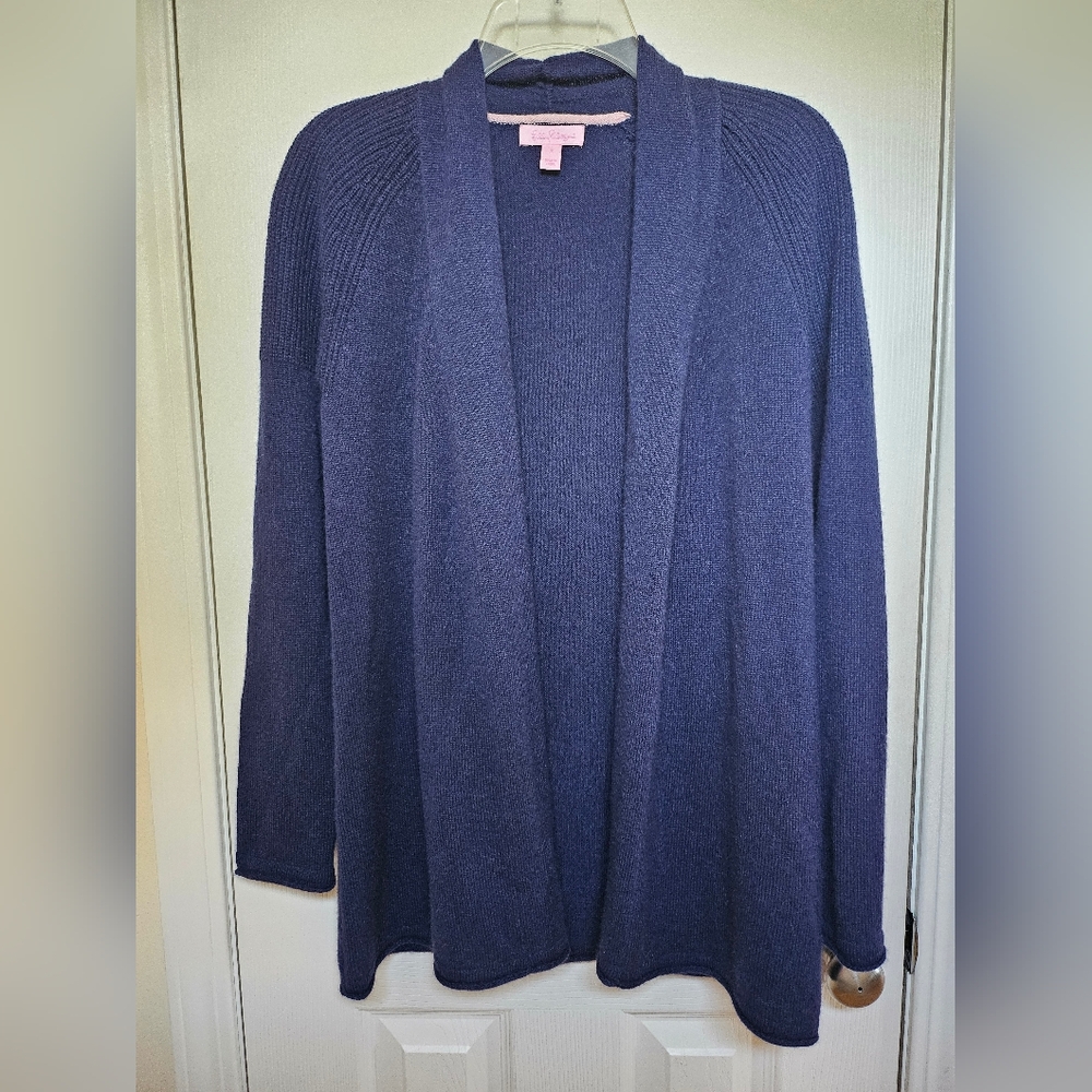 Lilly Pulitzer 100% Cashmere Navy Blue Open Cardigan Sweater Size Small